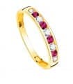 Anello Donna Disco Oro giallo 18kt pietre fucsia