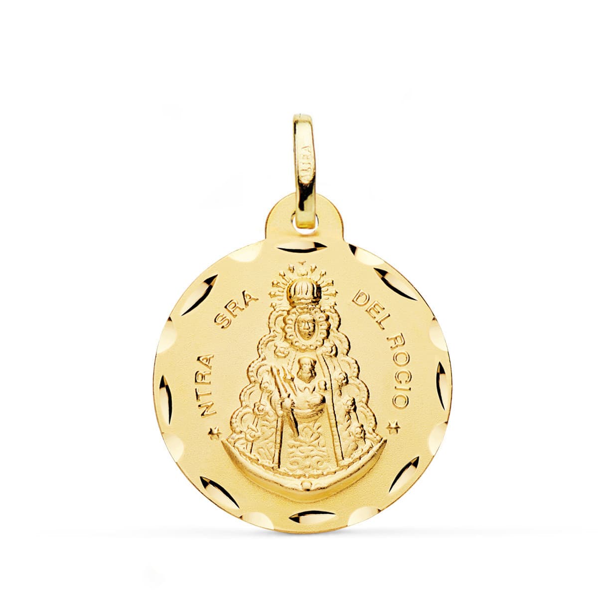 Medalla Virgen Del Rocío Oro 18k Tallada 24 Mm