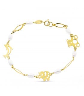 Pulsera 1ª  Comunión Oro 9K 17 cm Animales y Perlas