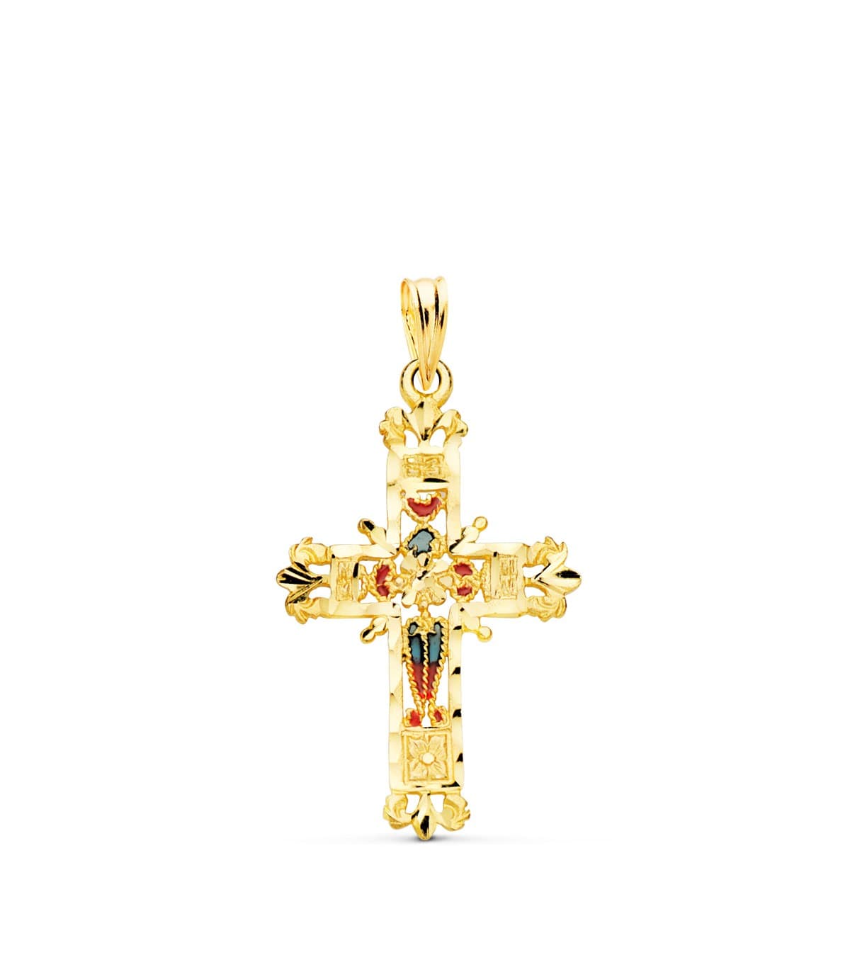 Cruz Filigrana Vidriera Oro Amarillo 18K 30mm | Alda