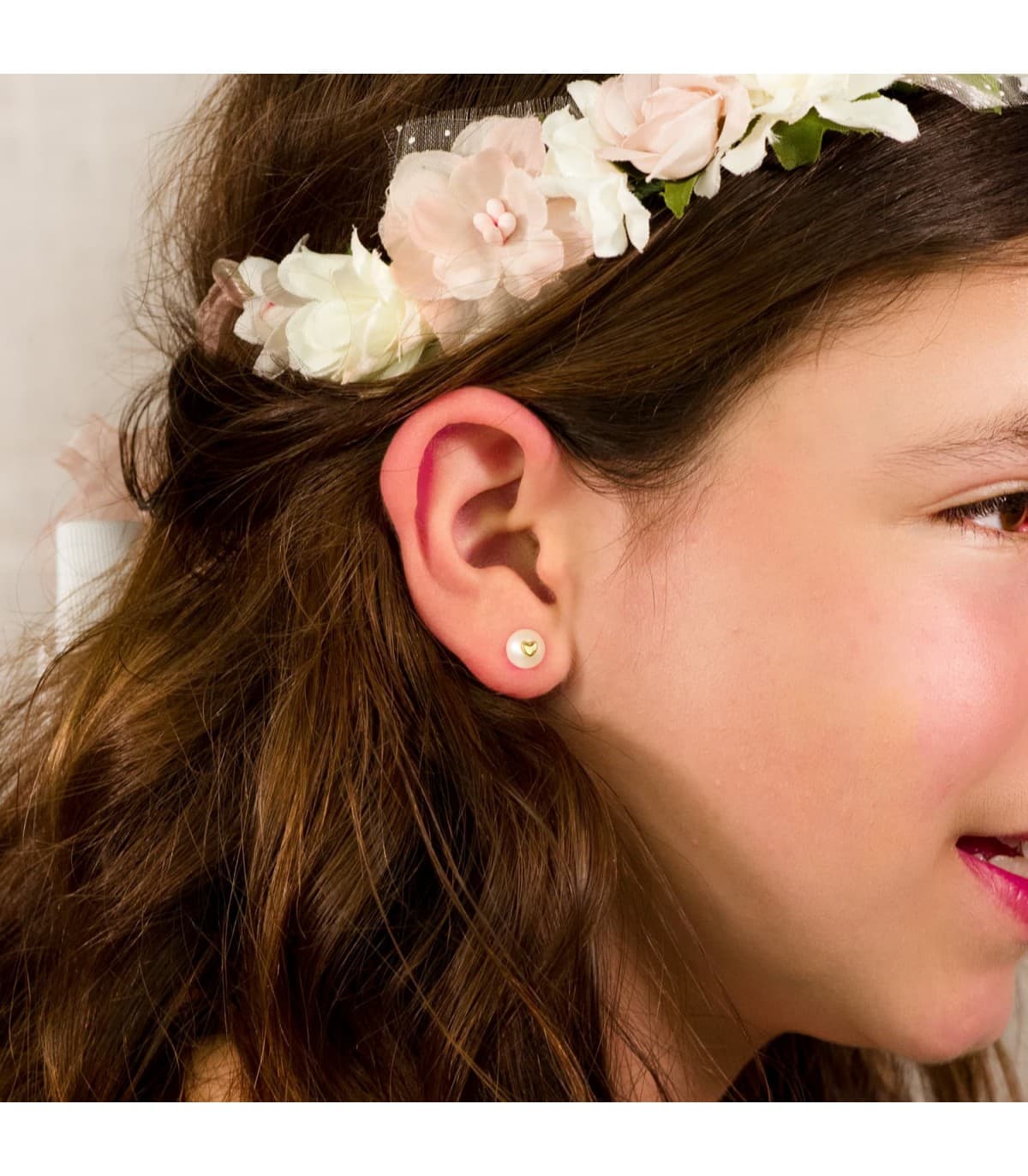 Boucles d'oreilles pour enfants en or rose et zircons - fleurs
