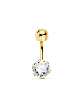 Piercing Ombligo Oro 18K Bola y Piedra