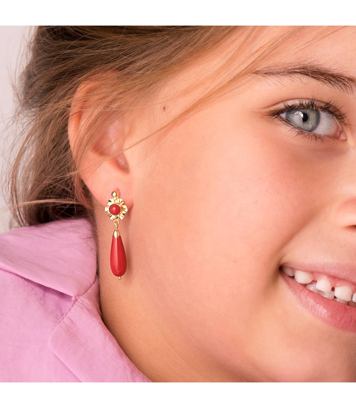Boucles d'oreilles pendantes Couleur Pierre Rouge • Histoire d'Or