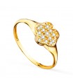 Anello chevalier fiore zirconi Oro 18kt