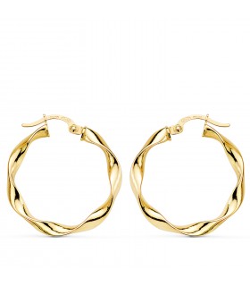 Aros Reliados trenzados moda mujer joyas Oro Amarillo 18 Kilates 25 MM pendientes espiral grandes hoops