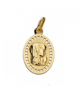 Médaille Nacre Vierge Enfant Ovale Or 18 K 21 mm
