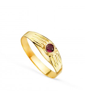 Anello chevalier Shoko Oro 18Kt pietra rossa