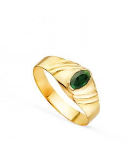 Anello chevalier Nagare Oro 18Kt pietra verde