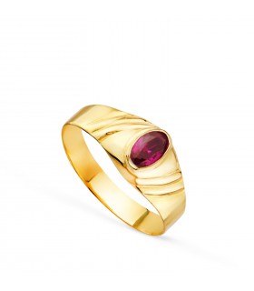 Sello Nagare oro 18K piedra roja. Sellos para bebé y anillos para el dedo meñique de mujer.