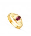 Anello chevalier Nagare Oro 18Kt pietra rossa