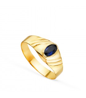 Sello Nagare oro 18K piedra azul. Sellos para bebé y anillos para el dedo meñique de mujer.