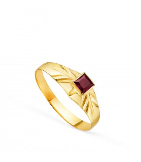 Sello Reika oro 18K piedra roja. Sellos para bebé y anillos para el dedo meñique de mujer.