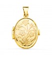 Pendentif Porte Photo Floral Or Jaune 18 K 26 MM