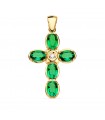 Pendentif Croix Or 18K 30mm Émeraudes et Diamant 0,065 Carats.