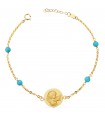 Bracelet médaille Ange colombe or 18K turquoise