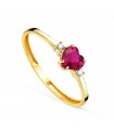 Anillo Dafne oro 18k Corazón rojo circonitas