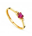 Anillo Dafne oro amarillo Corazón rojo