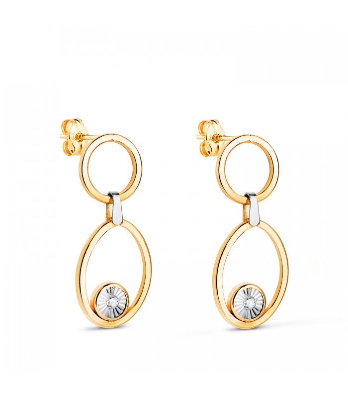 Boucles d'oreilles longues Gisela en or bicolore 18K. Boucles d'oreilles pour les mariages et les fêtes.