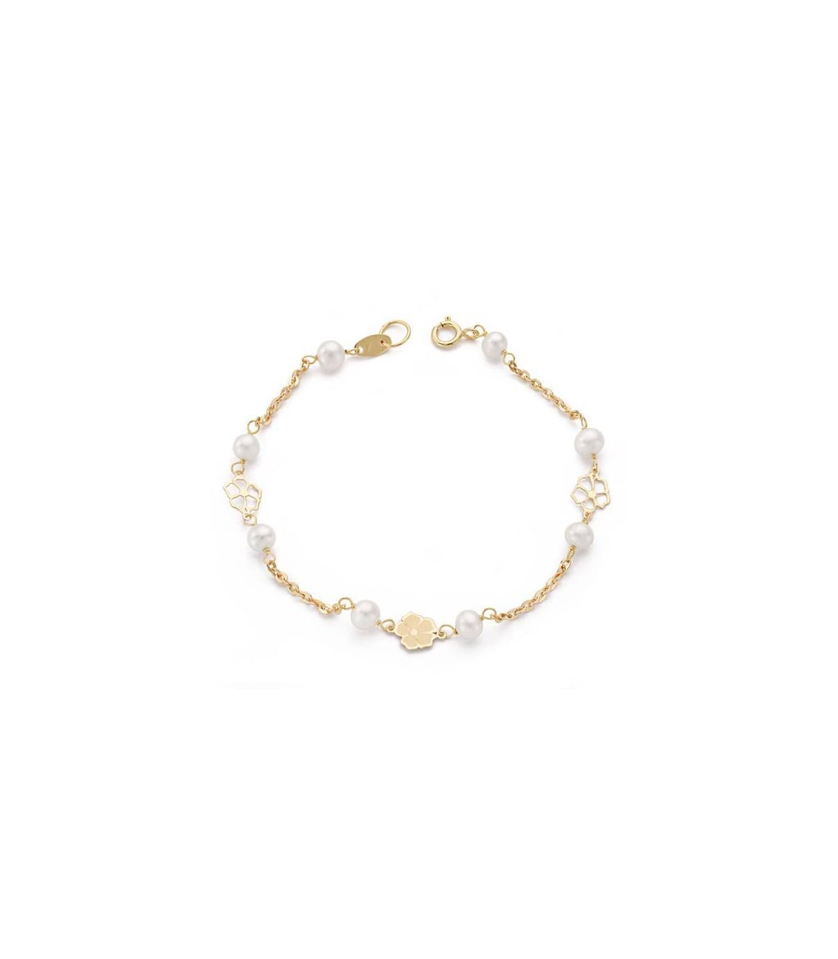 Bracelet Enfant perles et fleur Or Jaune 18 Carats