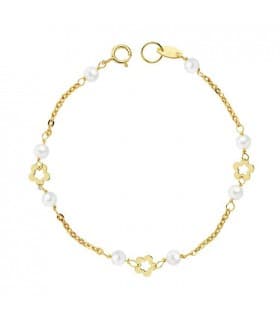 Pulsera niña oro 18k juego joyas primera comunion perlas