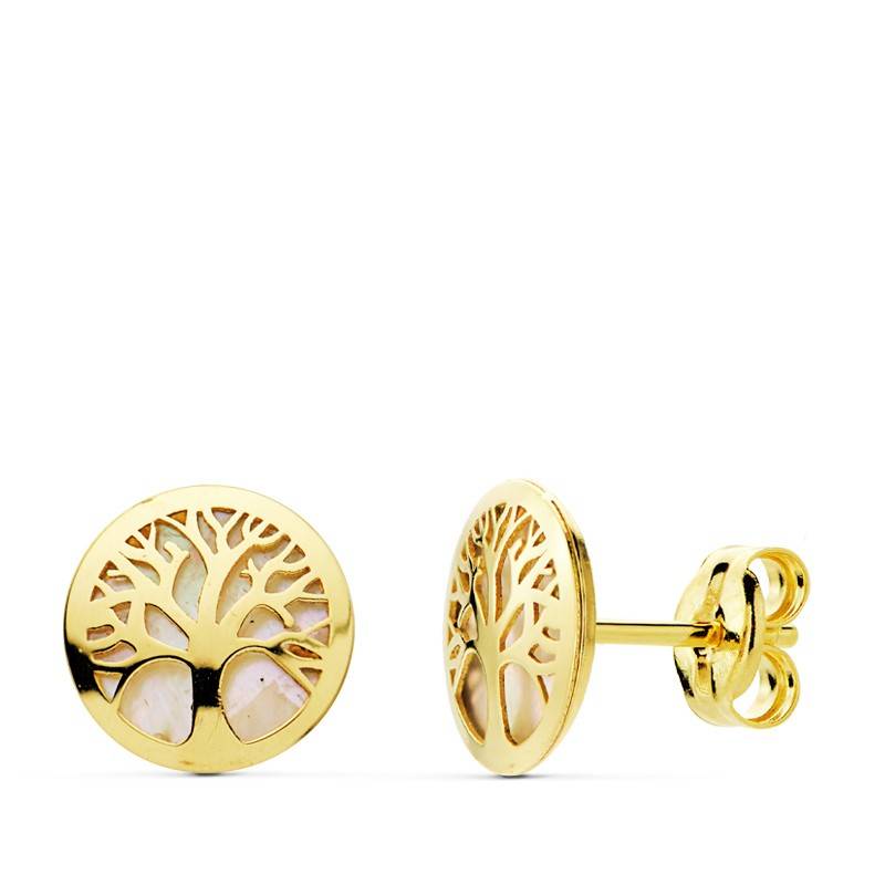 Pendientes de mujer oro amarillo 18k Árbol de la Vida Nácar