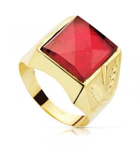 Sello Caballero Oro amarillo 18k Ezra Espinela roja Rubí