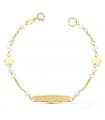 Bracciale targhetta Bimbi oro 18kt 14,5 cm Fiore e perla