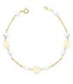 Bracciale Prima Comunione Oro 18kt 17 cm Fiori e Perle