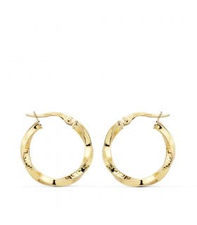 Aros Reliados Lisos Oro Amarillo 18 K 20 MM