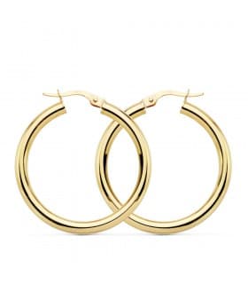 Aros Redondos Huecos Oro Amarillo 18 K 30x3 MM