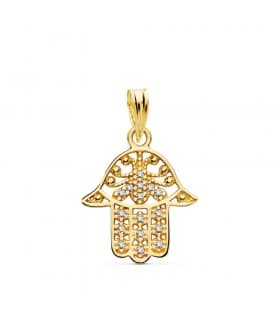 Colgante mujer mano Fatima calada circonitas amuleto fetiche collar hamsa jamsa charm moda