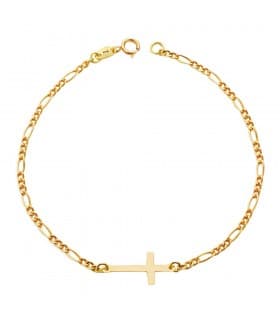 Pulsera de mujer oro 18 kilates cruz cadena eslabones figaro